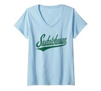 Women's Saskatchewan Varsity Script Retro Vintage Sports Style V-Neck T-Shirt