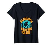 Women's Sasquatch Believer Club Bigfoot Cryptid Hunter V-Neck T-Shirt