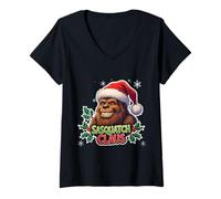 Womens Sasquatch Claus Christmas Big Foot Big-Foot Santa Funny Pun V-Neck T-Shirt