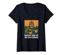 Womens Sasquatch Forest Sunset Funny Bigfoot Retro Camping Gifts V-Neck T-Shirt