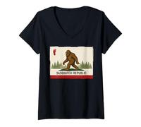 Womens Sasquatch Republic California Funny Bigfoot Sasquatch V-Neck T-Shirt