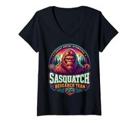 Women's Sasquatch Research Team Bigfoot Hunter Forest Badge V-Neck T-Shirt