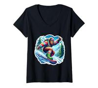 Women's Sasquatch Snowboarding Big-Foot Snowboarder Snowboard Lover V-Neck T-Shirt
