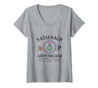 Women's Sassenach Apothecary Scottish Thistle Est 1743 V-Neck T-Shirt