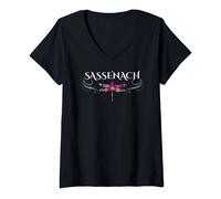 Womens Sassenach Dragonfly Gaelic Scottish Design V-Neck T-Shirt