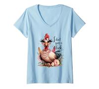 Womens Sassy Chicken I Don't Give A Cluck Funny Glam Farm Animal V-Neck T-Shirt