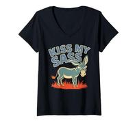 Women's Sassy Donkey Grumpy Expression Humor Graphic V-Neck T-Shirt