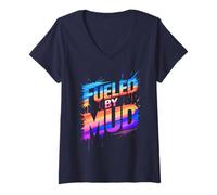 Women's Sassy Fueled BY MUD Run Mudding Queen Gone Muddy Sistas V-Neck T-Shirt