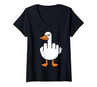 Women's Sassy Goose Middle Finger Funny Pet Lover V-Neck T-Shirt
