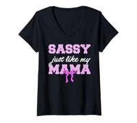 Women's Sassy Just Like My Mama Checkered Coquette Bow V-Neck T-Shirt