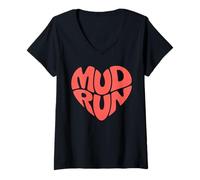 Womens Sassy MUD Run Heart Mudding Love Enthusiast Muddy Lover V-Neck T-Shirt