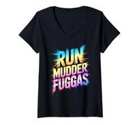 Women's Sassy Mud Run Mudder Fockers Mudda Mudding Queen Muddy Trail V-Neck T-Shirt