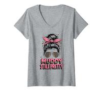 Women's Sassy Mud Run Muddy Still Pretty Squad Sisters Fun ATV UTV V-Neck T-Shirt