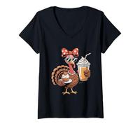 Womens Sassy Turkey Pumpkin Spice Pie Thanksgiving V-Neck T-Shirt