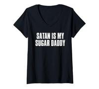 Women's Satan is My Sugar Daddy Devil and Hell V-Neck T-Shirt