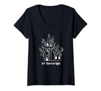 Womens Satan Occult Burning Church Unholy Antichrist Halloween V-Neck T-Shirt