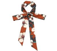 Women's Satin Belt 5 cm x 195 cm Band Imitation Silk Long Scarf Dress Waistband Hat Accessories, Caramel / White Flower, 5cm*195cm