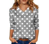 Women's Satin Blouse Three Quarter Sleeve T Shirt for Women Summer Raglan Casual Home Sof Tshirt Dot V-Neck Loose Satin Shirts for Women Gray Gray M