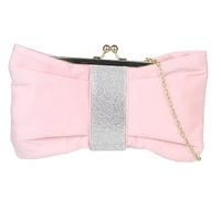 Womens Satin Bow Shape Diamante Clutch Bag Medium Pastel Pink