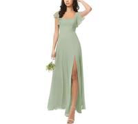 Women's Satin Bridesmaid Dress Long Cold Shoulder Evening Prom Party Gown with Slit YIAX124 Sage UK16