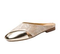 Women's Satin Bright Leather Patchwork Hollow Mules,Retro Square Toe Slip On Slippers,Comfortable Non-Slip Flat Shoes(Apricot,4.5 UK)