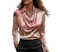 Womens Satin Button Down Shirts Fashionable Novelty Smoothing Silk Long Sleeve Graphic Pritned V-Neck Office Work Ladies Autumn Blouses Lightweight Solid Business Going Out Tops
