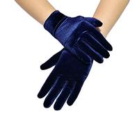 Women's Satin Classic Opera Party Gloves - Audrey Hepburn 1920s Style, Elastic, Adult Size, Wrist Length Short Velvet Gloves for Costume, blue, One Size
