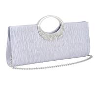 Women's Satin Clutch Bag, Crystal Diamante Top Handle Evening Handbag with Chain Strap for Wedding Bridal Party, Silver
