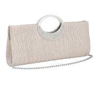 Women's Satin Clutch Bag, Crystal Diamante Top Handle Evening Handbag with Chain Strap for Wedding Bridal Party, Apricot