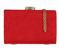 Womens Satin Clutch Bag with Crystal Clasp and Chain Strap Evening Handbag for Wedding Guest, Bridesmaid, Prom & Party, Small Shoulder Crossbody Bag - Red