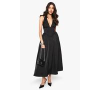 Womens Satin Corset Milkmaid Midaxi Dress - Black - 10, Black
