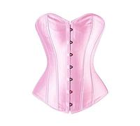 Women's Satin Corsets Top Lace Up Boned Overbust Corset bustier Lingerie Body Shaper Bustier (Pink, XXXL)