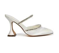 Womens Satin Court Shoes Open Back Ladies Diamante Flared Heel Pointed Shoes Size 3-8