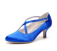 Women's Satin Criss Cross Low Heel Bridal Pumps Wedding Evening Party Pumps Sandals 6Cm,Blue,7 UK