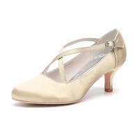 Women's Satin Criss Cross Low Heel Bridal Pumps Wedding Evening Party Pumps Sandals 6Cm,Champagne,3 UK