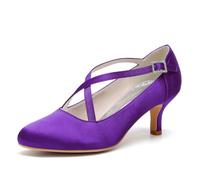 Women's Satin Criss Cross Low Heel Bridal Pumps Wedding Evening Party Pumps Sandals 6Cm,Dark Purple,4 UK