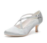 Women's Satin Criss Cross Low Heel Bridal Pumps Wedding Evening Party Pumps Sandals 6Cm,Silver,10 UK
