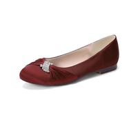 Women's Satin Crystal Wedding Flats for Bride Round Toe Slip on Formal Dress Flat Shoes Evening Bridal Party Dress Shoes,Burgundy,4 UK