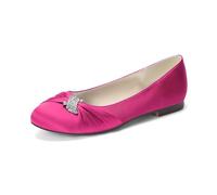 Women's Satin Crystal Wedding Flats for Bride Round Toe Slip on Formal Dress Flat Shoes Evening Bridal Party Dress Shoes,Rose Red,8 UK