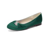 Women's Satin Crystal Wedding Flats for Bride Round Toe Slip on Formal Dress Flat Shoes Evening Bridal Party Dress Shoes,Green,6 UK