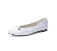 Women's Satin Crystal Wedding Flats for Bride Round Toe Slip on Formal Dress Flat Shoes Evening Bridal Party Dress Shoes,White,5 UK