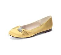 Women's Satin Crystal Wedding Flats for Bride Round Toe Slip on Formal Dress Flat Shoes Evening Bridal Party Dress Shoes,Gold,4 UK