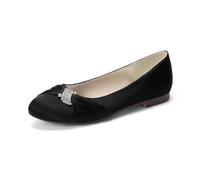 Women's Satin Crystal Wedding Flats for Bride Round Toe Slip on Formal Dress Flat Shoes Evening Bridal Party Dress Shoes,Black,9 UK