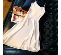 Women's Satin Dress Loose Fitting Solid Color Regular Length Nylon Spandex Blend Comfortable Fashionable Apparel for Four Seasons(4XL White)