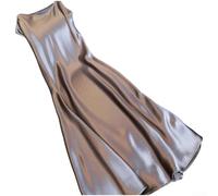 Women's Satin Dress Loose Fitting Solid Color Regular Length Nylon Spandex Blend Comfortable Fashionable Apparel for Four Seasons(4XL Grey)