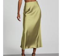 Women's Satin Fishtail Skirt High Waisted Maxi Long Skirt Solid Color Elegant Slim Fit Mermaid Skirt for Summer Casual Evening Party Formal Dinner(XS Green)