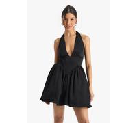 Womens Satin Halterneck Boned Detail Volume Mini Dress - Black - 10, Black
