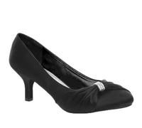 WOMENS SATIN HEELS LADIES WEDDING BRIDAL BRIDESMAID STILETTO LOW MID KITTEN HEEL DIAMANTE BUCKLE EVENING PARTY PROM SLIP ON CLOSE TOE SMART FORMAL CLASSIC SHOES 4 UK / 37 EU / 6 US Black