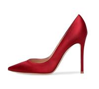 Womens Satin High Heels Pumps Closed Pointed Toe Stiletto 4.7inch Heels Slip-on Classic Office Special Dressy Wedding Pump Shoes,Red,5 UK