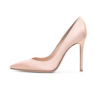 Womens Satin High Heels Pumps Closed Pointed Toe Stiletto 4.7inch Heels Slip-on Classic Office Special Dressy Wedding Pump Shoes,Beige,7 UK